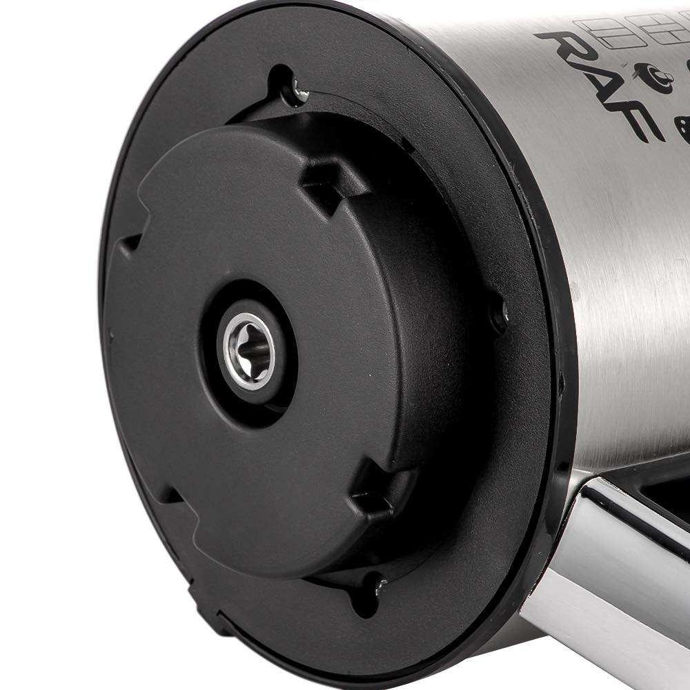 un hachoir électrique de marque RAF, modèle R.7711.  Capacité : 5 litres (5.0L). Matériau : Bol en acier inoxydable. Fonction : Hache, mixe et broie divers ingrédients (viandes, légumes, herbes, etc.). Puissance : 1200W