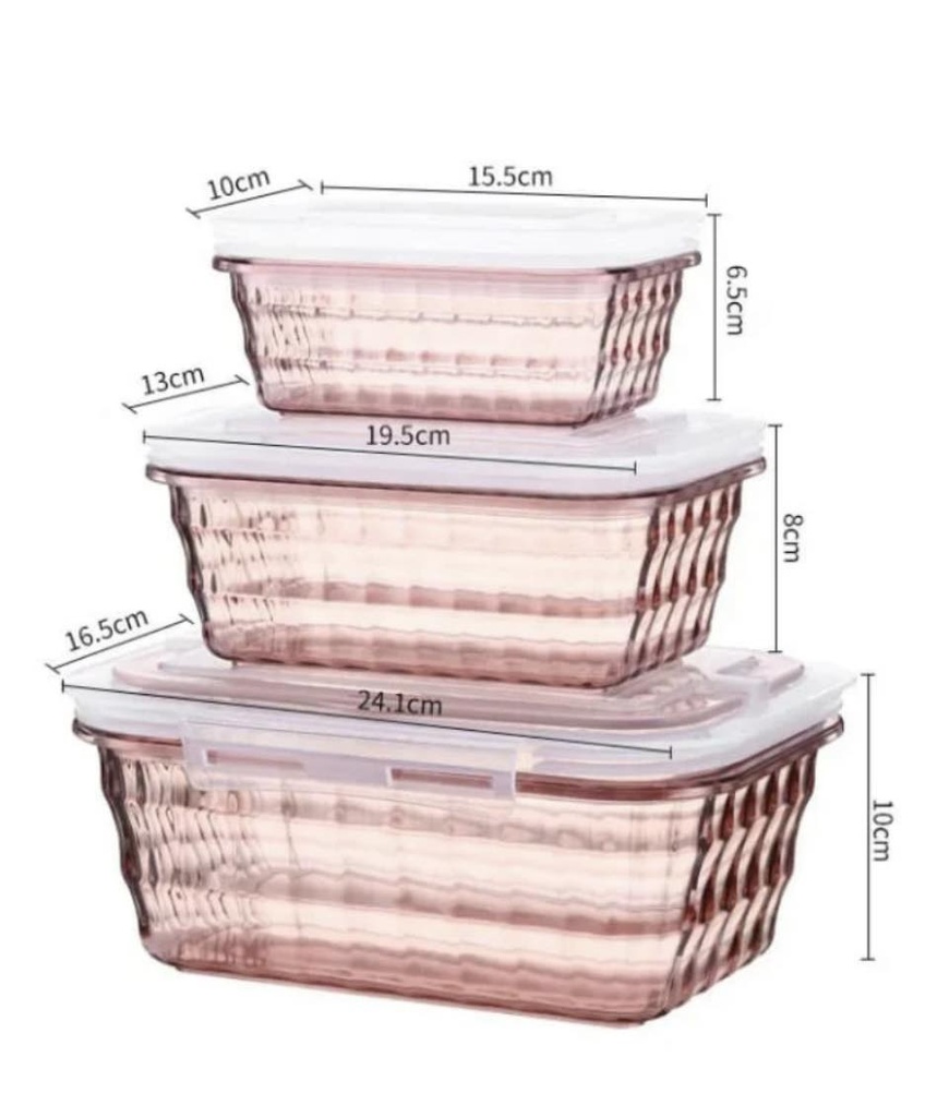 Lot de 3 Boîtes Alimentaires YL351 Ce lot de 6 pièces en plastique dur comprend 3 boîtes (500 ml, 1000 ml, 2000 ml) avec couvercles hermétiques et poignées pour un transport facile.