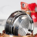 Couscoussier Olina  - Capacité : 8 Litres - Nombre de pièces : 3 - Matériau : Granite - Facile à nettoyer, sain et hygiénique - Fabriqué à partir de matériaux naturels et durables - Poignées ergonomiques et décoratives résistantes à la chaleur - Résistant à la chaleur élevée, tolérant aux défauts chimiques - Couleur : Cuivre